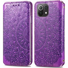 4U Sky Baskılı Mandala Çiçek Deseni Otomatik Absorlanmış Pu Deri Kılıf Stand Stand Cüzdanı Xiaomi Mi 11 Lite 4g/5g/11 Lite 5g Ne-Purple (Yurt Dışından)