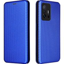 4U Sky Karbon Fiber Doku Hassas Kesim Otomatik Absorbed Anti Drop Anti Deri Telefon Kılıf Kapağı, Xiaomi 11T/11T Pro-Mavi Için Kart Yuvalı (Yurt Dışından)