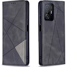 4U Sky Rhombus Benzeri Deri Deri Stand Koruyucu Telefon Kılıfı, Xiaomi 11T/11T Pro-Black Için Kart Yuvalı Kabuk Kabuğu (Yurt Dışından)