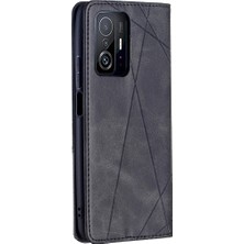 4U Sky Rhombus Benzeri Deri Deri Stand Koruyucu Telefon Kılıfı, Xiaomi 11T/11T Pro-Black Için Kart Yuvalı Kabuk Kabuğu (Yurt Dışından)