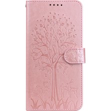 4U Sky Baskılı Elk ve Ağaç Deseni Cüzdan Deri Deri Telefon Kılıfı Xiaomi Redmi Için Stand Standı Kabuğu Note 10 Lite-Pink (Yurt Dışından)