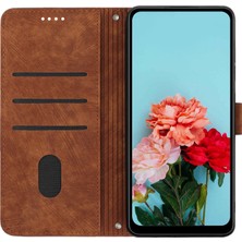 4U Sky Xiaomi 11T Pro 5G/11T 5g Cilt Touch Deri Cüzdan Tam Koruma Kabuk Çizgileri Dışarı Flip Stand Telefon Kılıfı Kahverengi (Yurt Dışından)