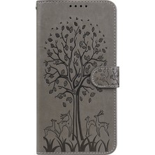 4U Sky Basılı Elk ve Ağaç Deseni Cüzdan Deri Telefon Kasası Xiaomi Için Anti-Çizik Standı Kabuğu Note 10 Lite-Grey (Yurt Dışından)