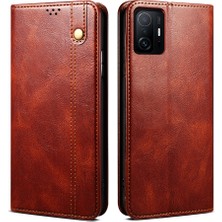 4U Sky Mumsu Çılgın At Doku Iyi Korumalı Şık Cüzdan Stand Tasarım Manyetik Otomatik Absorbed Pu Deri Telefon Kılıfı Xiaomi 11T Pro-Brown (Yurt Dışından)