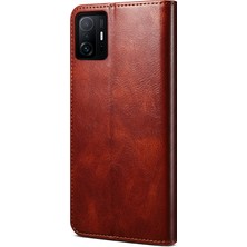 4U Sky Mumsu Çılgın At Doku Iyi Korumalı Şık Cüzdan Stand Tasarım Manyetik Otomatik Absorbed Pu Deri Telefon Kılıfı Xiaomi 11T Pro-Brown (Yurt Dışından)