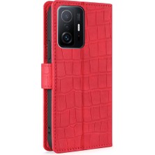 4U Sky Timsah Doku Destekleme Stand Cüzdan Deri Kılıf Telefon Kapak Kabuğu Xiaomi 11T/11T Pro-Kırmızı (Yurt Dışından)