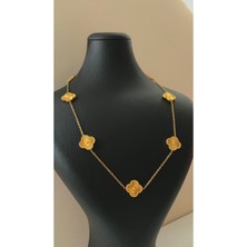 Opia Jewelry - Van Cleef Çift Taraflı Gold Renk Çelik Kolye (49 Cm)