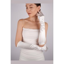 Hayalperest Boncuk Saten Likrali Gelin Eldiveni 48 cm Dans & Opera Eldiveni