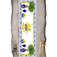 Sister Home Design Limon Serisi Bleu Blanc Kenarlı  4lü Kırlent Kılıfı ve Runner Seti NO:120