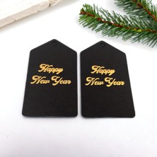 Roco Paper Co. Roco Paper Yeniyıl Yılbaşı Isim Sallantı Etiketi Siyah Altın Varaklı Happy New Year 50LI 4,5*7,5cm