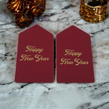 Roco Paper Co. Roco Paper Yeniyıl Yılbaşı Isim Sallantı Etiketi Kırmızı Altın Varaklı Happy New Year 50LI 4,5*7,5cm