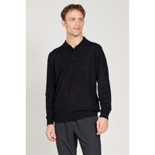 ALTINYILDIZ CLASSICS Erkek Siyah Standart Fit Normal Kesim Polo Yaka Triko Kazak