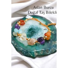 NBS Beautiful Naturel Stones Aslan Burcu Doğal Taş Ametist, Akik, Güneş, Sitrin, Amazonit Bileklik