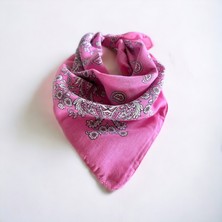 Als Accessories Pembe Renk Içerisinde Beyaz Çiçek Desenli %100 Koton Bandana