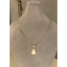 Emy By Emel Luxury Silver Jewelry Altın Kaplama Sedef Taşlı Balık Sırtı Zincir Kolye 925 Ayar Gümüş