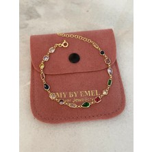 Emy By Emel Luxury Silver Jewelry Altın Kaplama Renkli Kristal Taşlı Mix Bileklik 925 Ayar Gümüş