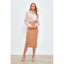 Sateen Aksesuar Detaylı Kalem Etek - Camel