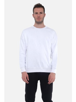 Mısırlı Erkek Üç Iplik Oversize Bisiklet Yaka Beyaz Sweatshirt - M Ovr-1b