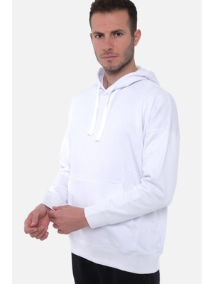 Mısırlı Erkek Üç Iplik Oversize Kapüşonlu Beyaz Sweatshirt - M Ovr-2b