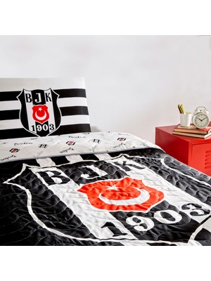 Taç Beşiktaş Stripe Tek Kişilik Yatak Örtüsü Seti Beşiktaş Lisans