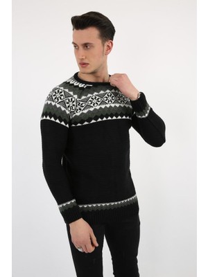 Twovol Desenli Kalın Lacivert Kazak