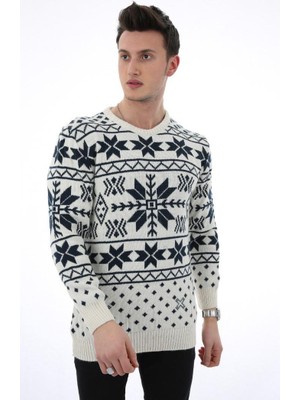 Twovol Desenli Kalın Krem Kazak