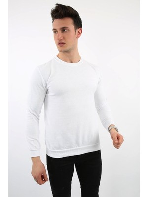 Twovol Düz O Yaka Beyaz Sweat
