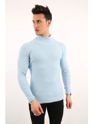 Twovol Likralı Boğazlı Açık Mavi Sweat