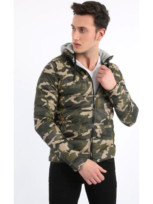Kamuflaj Desenli Yeşil Mont
