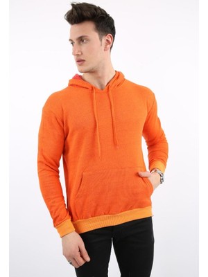 Kapşonlu Düz Turuncu Sweat