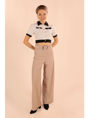 Rays 5059 Bol Paça Kemerli Pantolon Taş