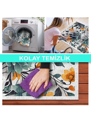 Aida Home Bunch Şönil Pamuk Tabanlı Yıkanabilen Kaymaz Taban Özel Tasarım Salon Halısı Mutfak