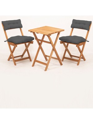 Meya Dekor Sırt ve Oturak Minderli Balkon Bahçe Mutfak 3'lü Bistro Set Katlanır Masa-Sandalye