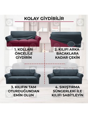 Riselerhome Lastıklı Esnek Koltuk Kanepe Kılıfı Takımı Çekyat Örtüsü  (3+3+1+1 ) Takım