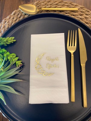 Kidspartim Gold Yaldızlı Hayırlı İftarlar Ay Desenli 16'lı Beyaz Renkli Kağıt Peçete