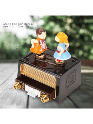 MR Shopping Vintage Müzik Kutusu, Güzel Öpüşen Bebek Vintage Radyo, Güzel Bebekler ile Mekanizma Retro Müzik Kutusu Şekli, Noel Doğum Günü Düğün Çifti Için