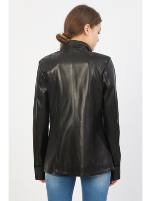 Nero Leather Fur Süet Biye Detaylı Kadın Deri Ceket