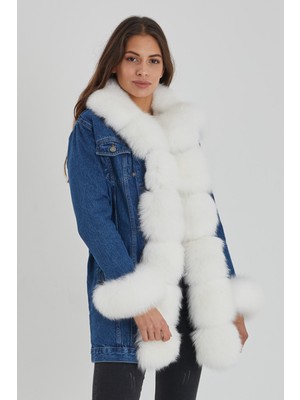 Nero Leather Fur Yaka, Kol ve Önler Kürk Içi Çıkma Astar Kadın Uzun Kot Ceket