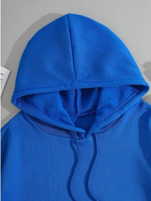 One Button Unisex Saks Mavisi Kanguru Cepli Kapüşonlu Sweatshirt Saks Mavisi Hoodie