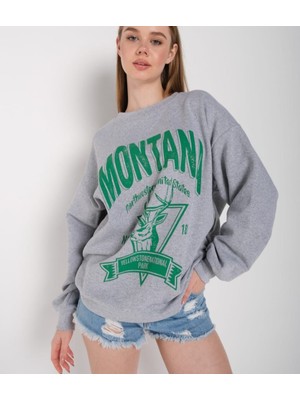 Çtn Mntn Baskılı Içi Şardonlu Uzun Bisiklet Yaka Sweatshirt