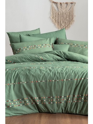 Sarev Tanya Yeşil Çift Kişilik %100 Pamuk Poplin Yıkamalı Çift Taraflı Nevresim Takımı