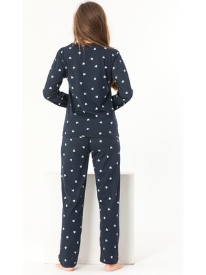 Sude Homewear Sudehomewear Uzun Kol Beyaz Kalp Desenli Pijama Takımı