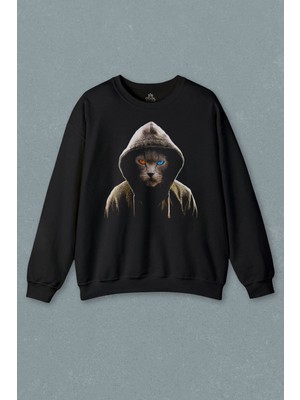 So Cool Renkli Gözlü Hacker Korsan Kedi Cat Baskılı Sweatshirt