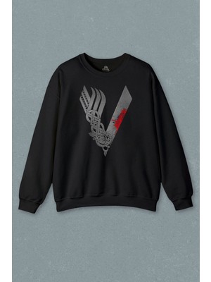 So Cool Vikingler Logo Vikings Gri Baskılı Sweatshirt
