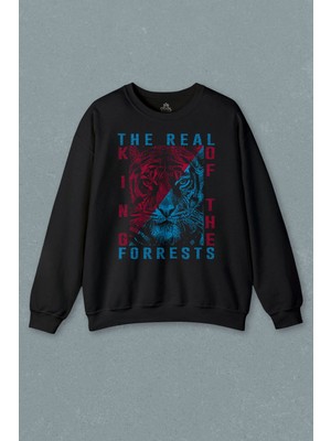 So Cool Vahşi Kaplan Trabzon Bordo Mavi Ormanların Gerçek Kralı Baskılı Sweatshirt