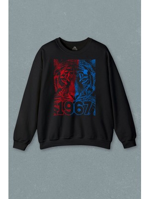 So Cool Vahşi Kaplan Kafası Bordo Mavi Trabzon Tiger Baskılı Sweatshirt