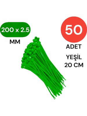 Tek-İş Plastik Kablo Bağı Klipsi Cırt Kelepçe 200 mm x 2.5 mm Yeşil 50 Adet