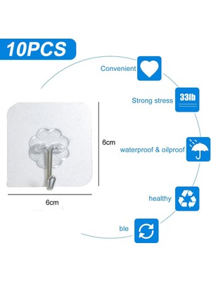 10 Adet Güçlü Yapışkanlı Kanca-Şeffaf Kalın Stil (Yurt Dışından)
