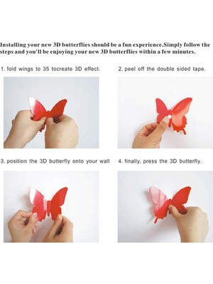 Fsfeng 24 Adet 3D Kelebek Duvar Çıkartması Çıkarılabilir Çıkartmalar Dekor Çocuk Odası Dekorasyon Için Ev ve Yatak Odası Duvar Pembe (Yurt Dışından)