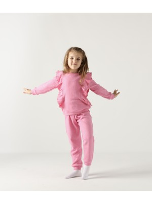 Buufuu Fırfırlı Pamuklu Uzun Kollu Alt Üst Ikili Kız Çocuk Takım